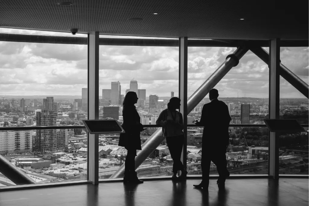 Executives reviewing investor engagement and market visibility